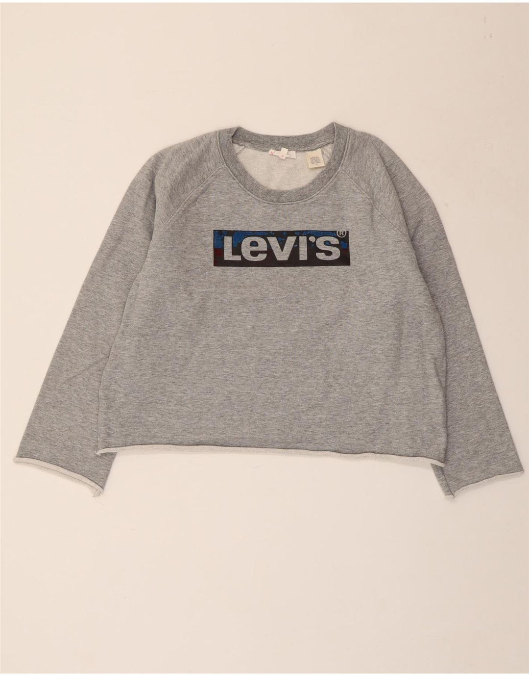 Moletom feminino LEVI'S Crop Graphic Jumper Reino Unido 16 grande cinza manchado