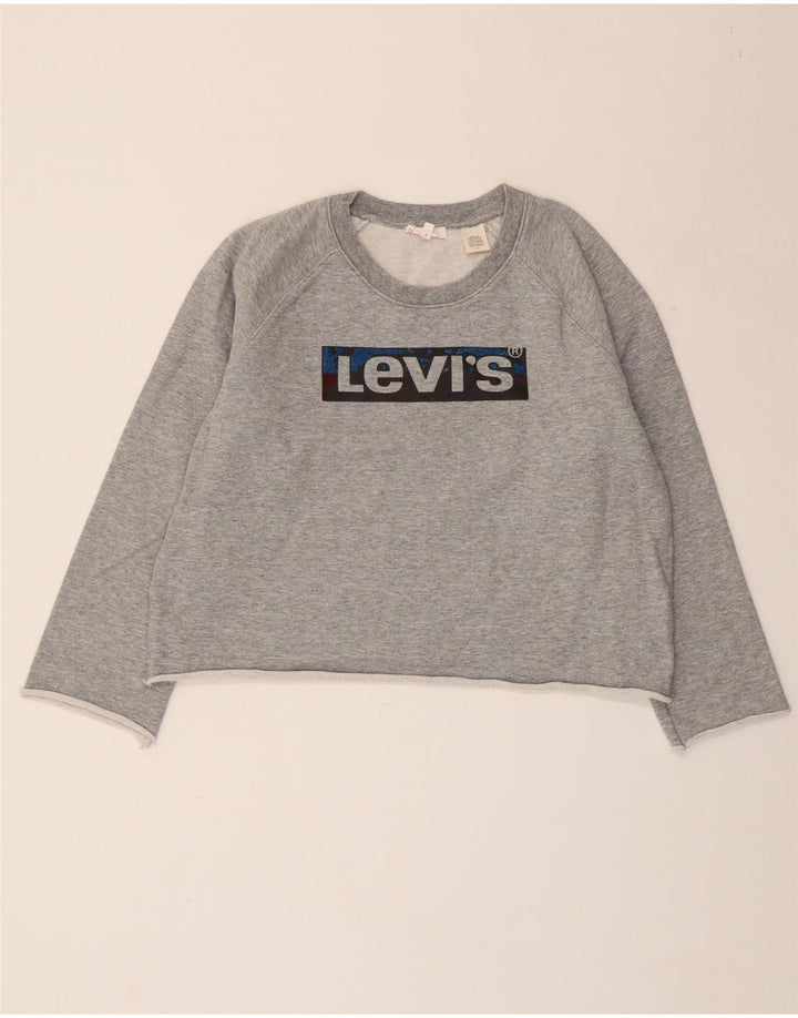 Moletom feminino LEVI'S Crop Graphic Jumper Reino Unido 16 grande cinza manchado