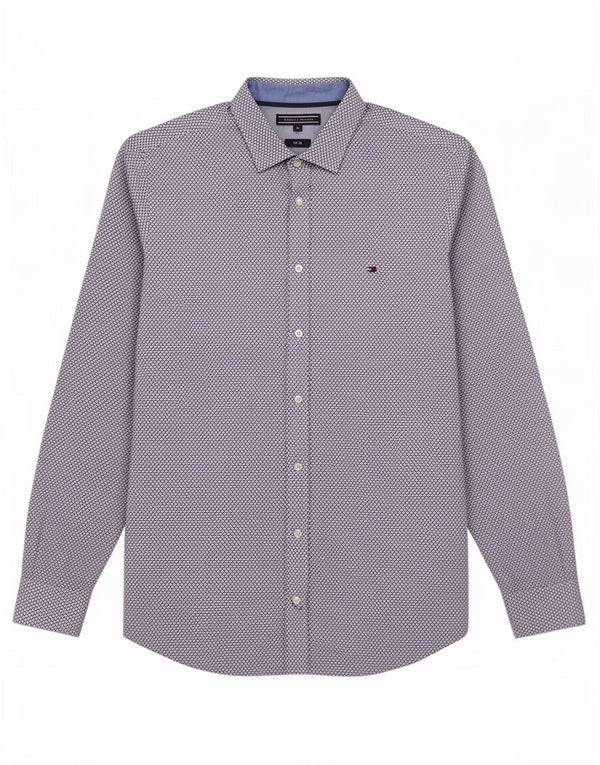 Camisa masculina Tommy Hilfiger Slim Fit algodão geométrico azul médio