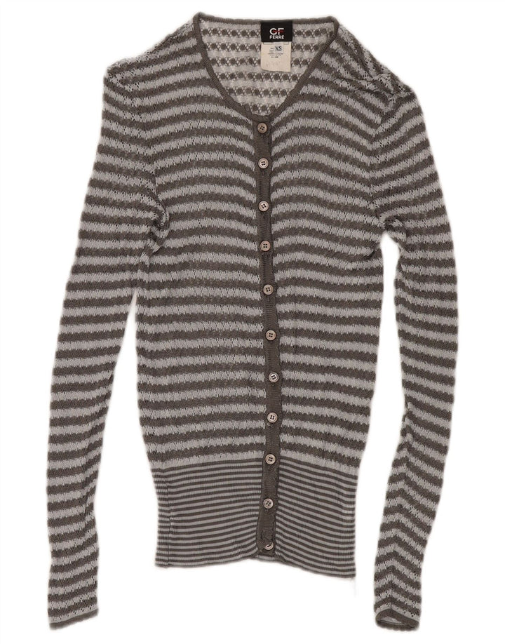 GF FERRE Conjunto feminino transparente de 2 peças Reino Unido 4 XS listrado cinza