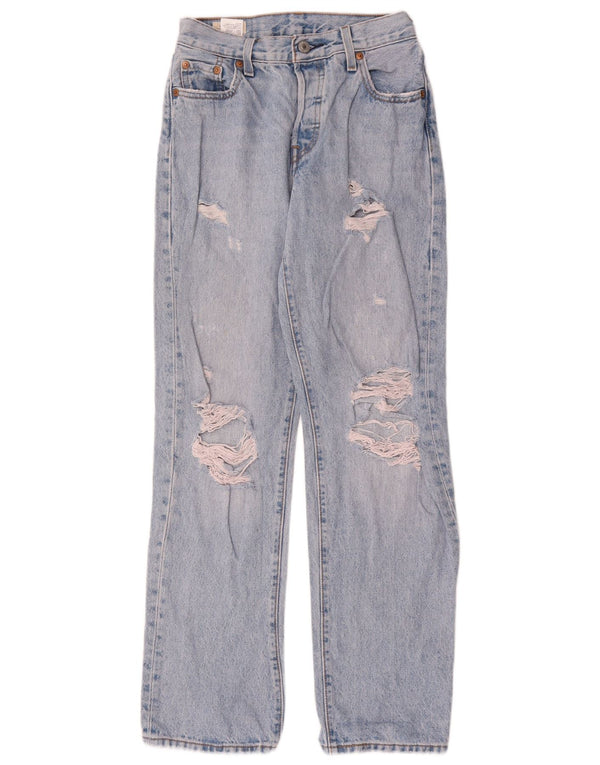 Calça Jeans Levis Feminina 501 Distressed Straight W23 L30 Azul Algodão