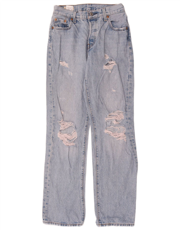 Calça Jeans Levis Feminina 501 Distressed Straight W23 L30 Azul Algodão