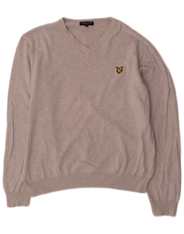 Suéter feminino Lyle & Scott com decote em V Reino Unido 18 XL algodão manchado cinza