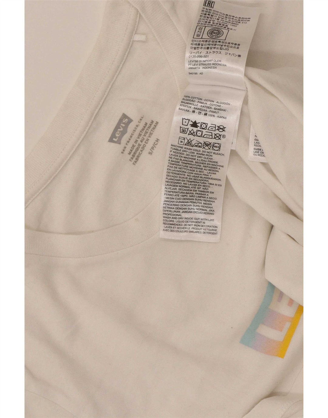 Camiseta feminina gráfica Levi's UK 8 pequena algodão branco