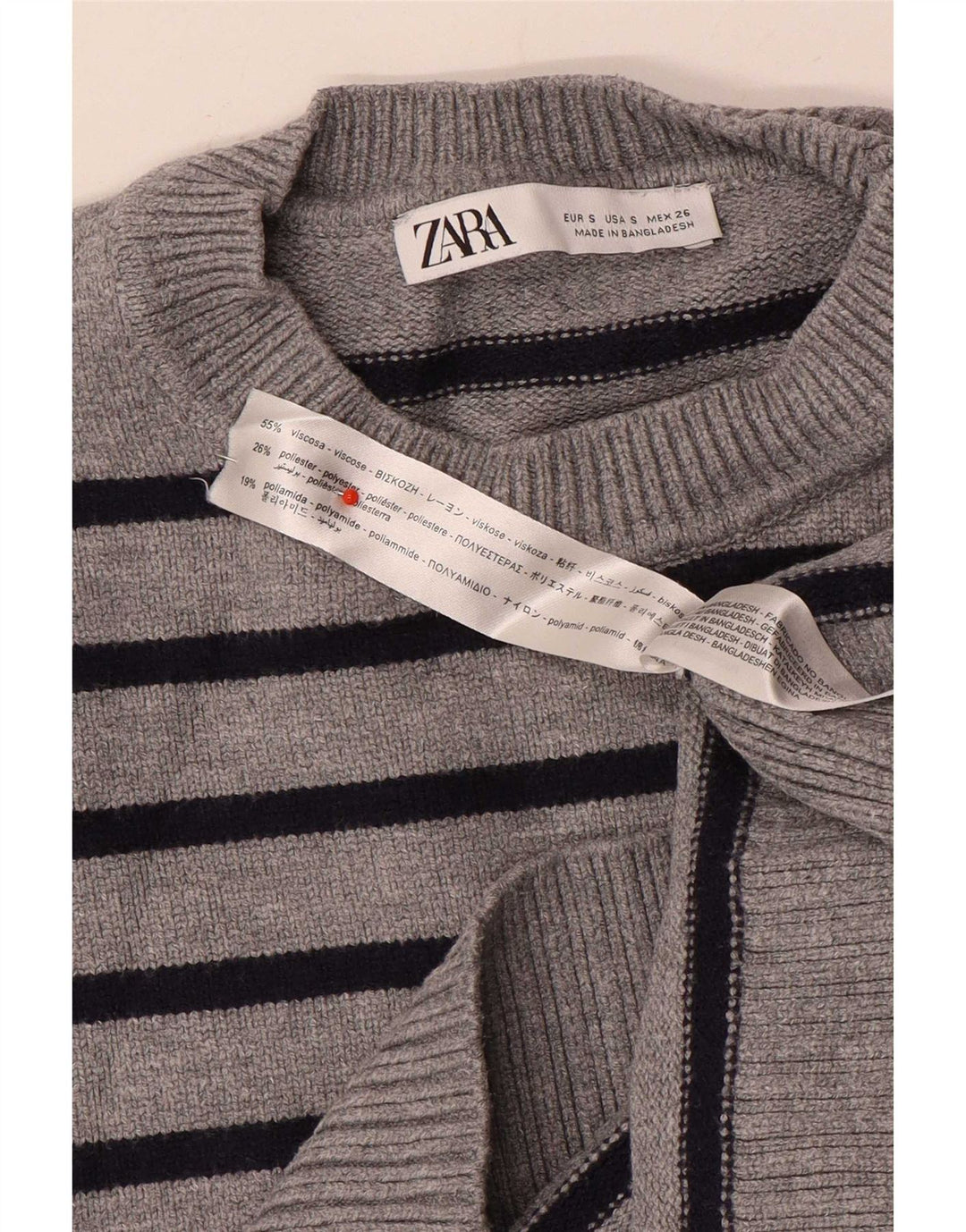 Suéter feminino Zara com gola redonda grande e listrado cinza pequeno Reino Unido 10