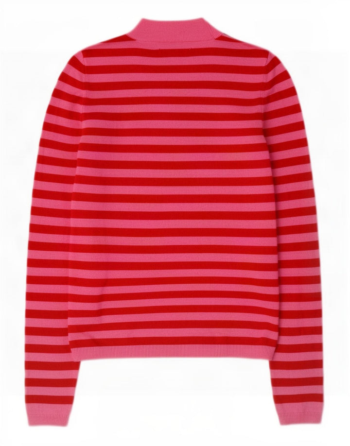 Suéter feminino Zara com gola tartaruga UK 12 listrado rosa médio