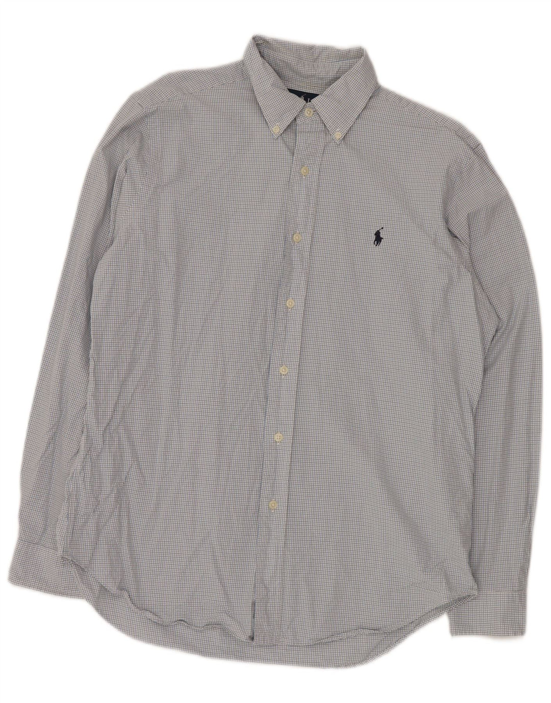 Camisa masculina RALPH LAUREN tamanho 15 1/2 algodão guingão azul médio