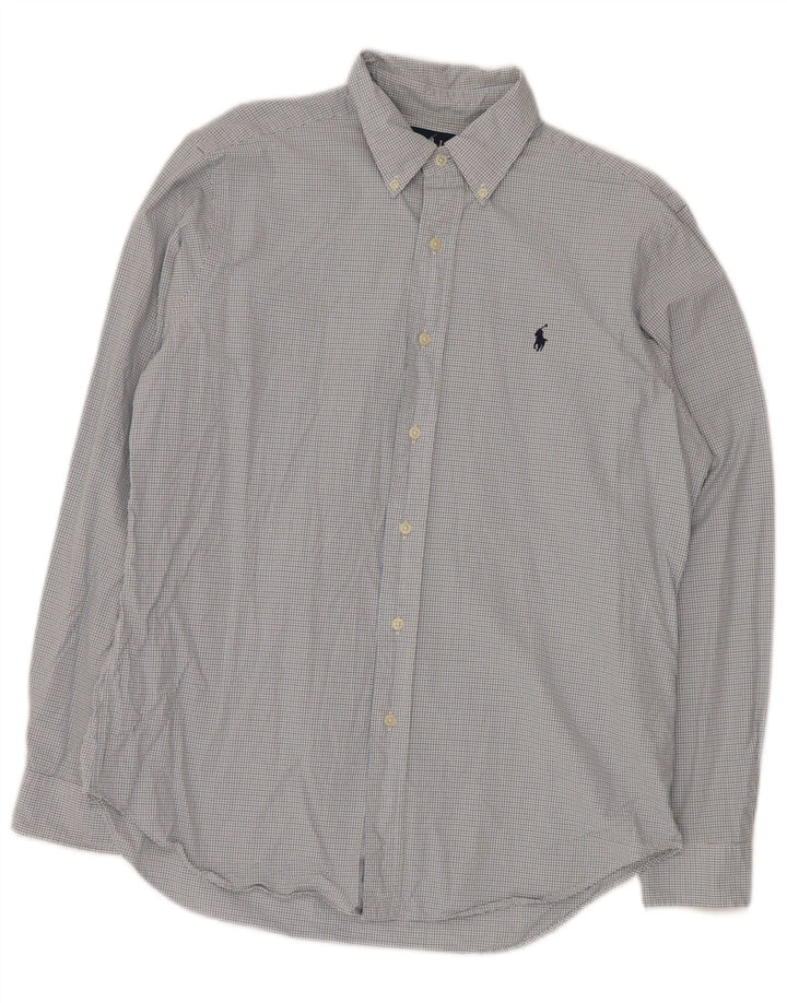 Camisa masculina RALPH LAUREN tamanho 15 1/2 algodão guingão azul médio