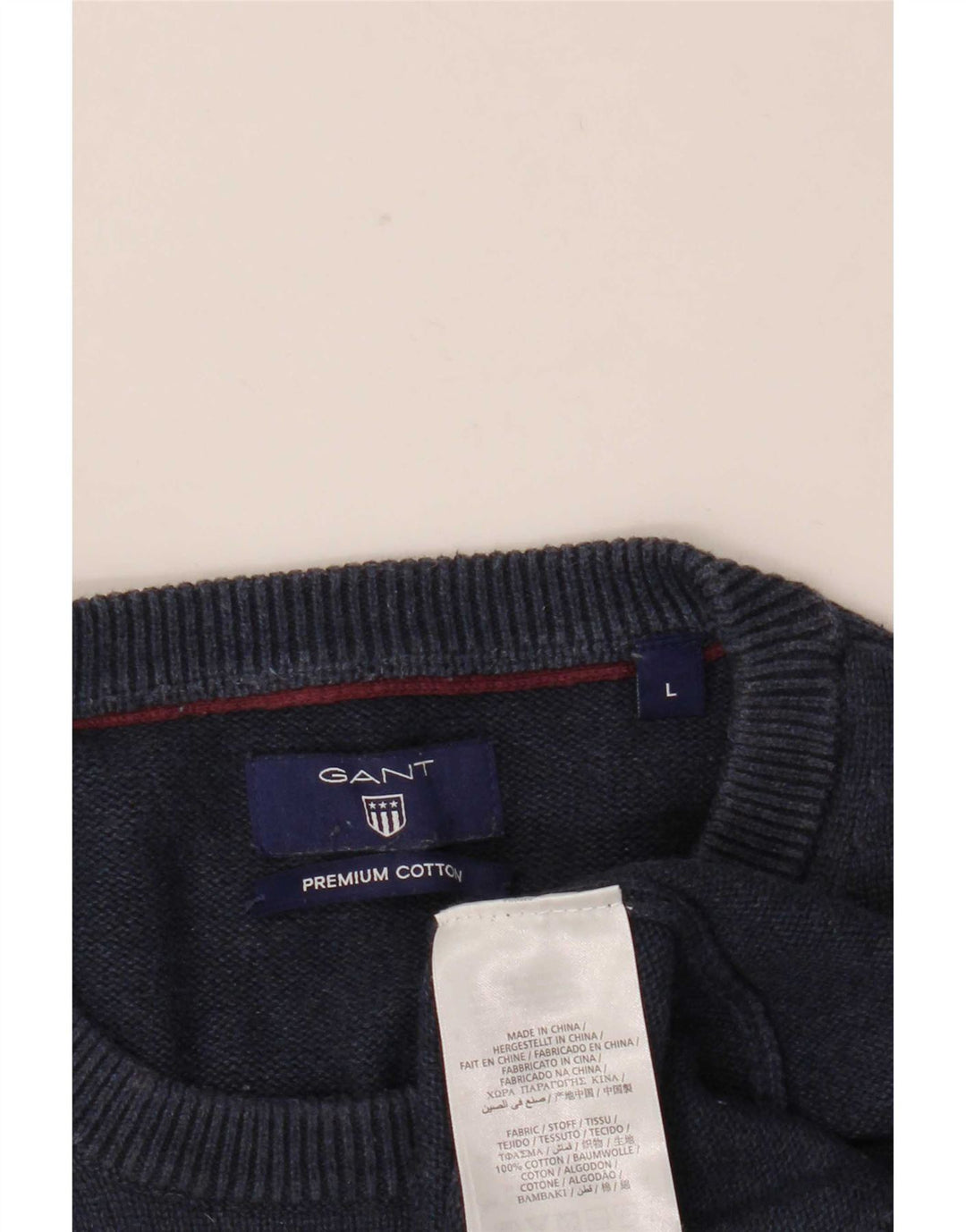 Suéter masculino Gant com gola redonda, grande algodão azul marinho