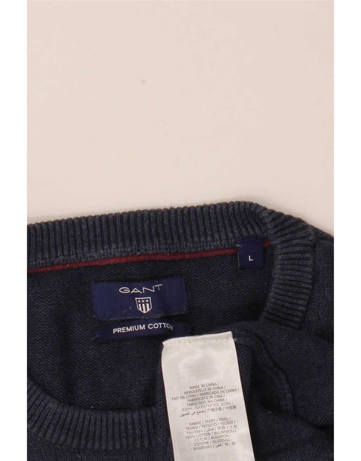 Suéter masculino Gant com gola redonda, grande algodão azul marinho