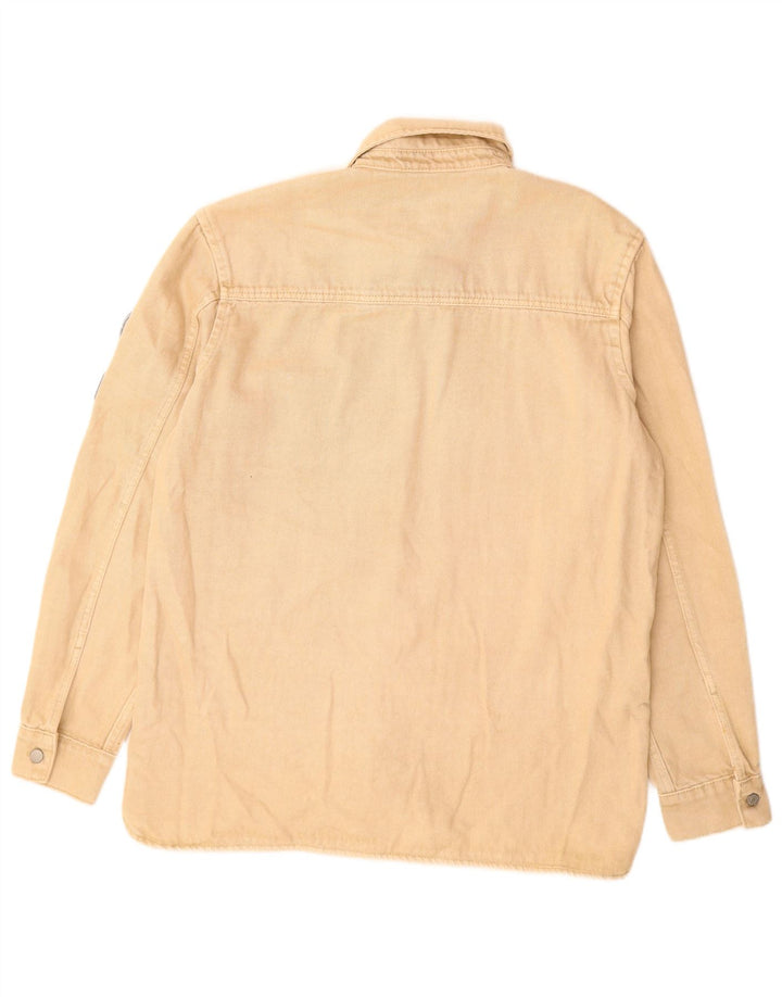 Camisa jeans masculina Zara com ajuste relaxado de algodão bege médio