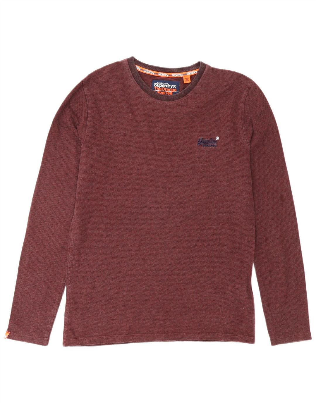 Superdry Mens Top Manga Longa Pequena Borgonha Algodão