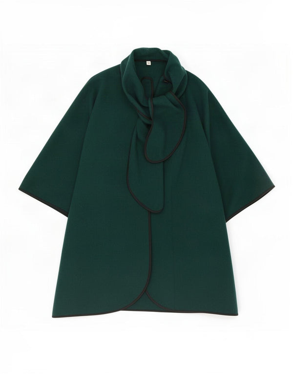 Casaco feminino vintage com amarração frontal e capelete UK 14 verde médio