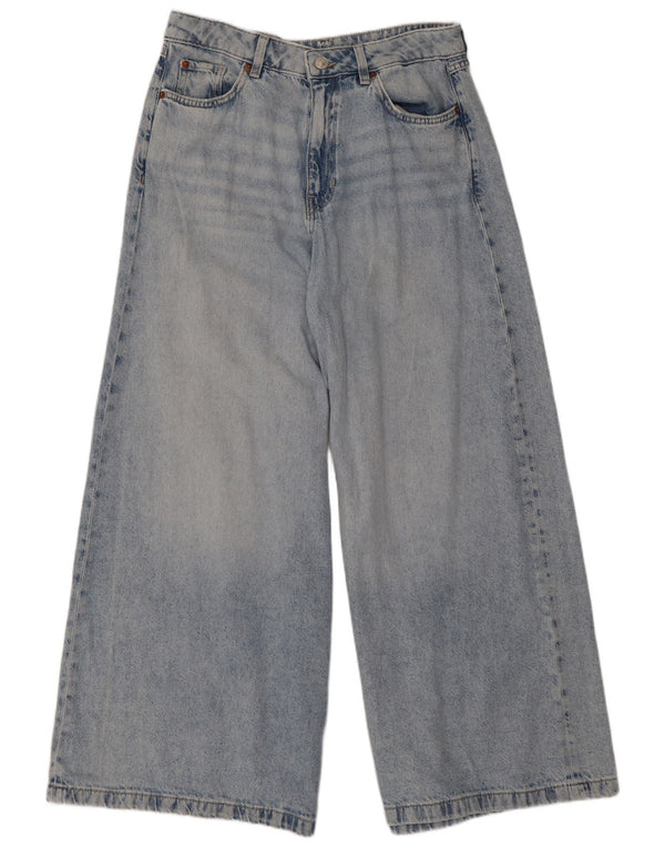 Calça jeans feminina Marks & Spencer cintura alta com perna larga Reino Unido 12 médio W30 L28 azul