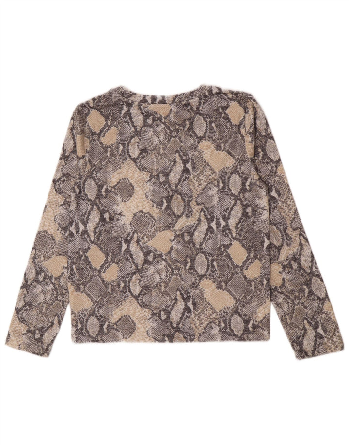 Top feminino Marks & Spencer de manga comprida UK 10 pequeno cinza com estampa animal