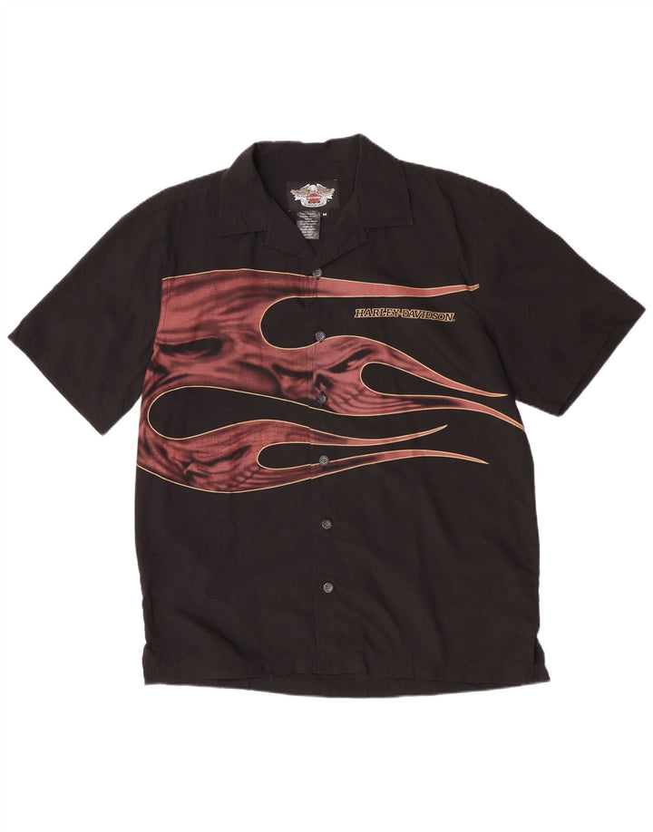 Camisa gráfica masculina de manga curta Harley Davidson média preta para motocicleta