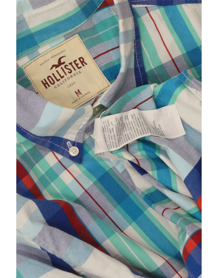 Camisa masculina Hollister de algodão xadrez azul médio