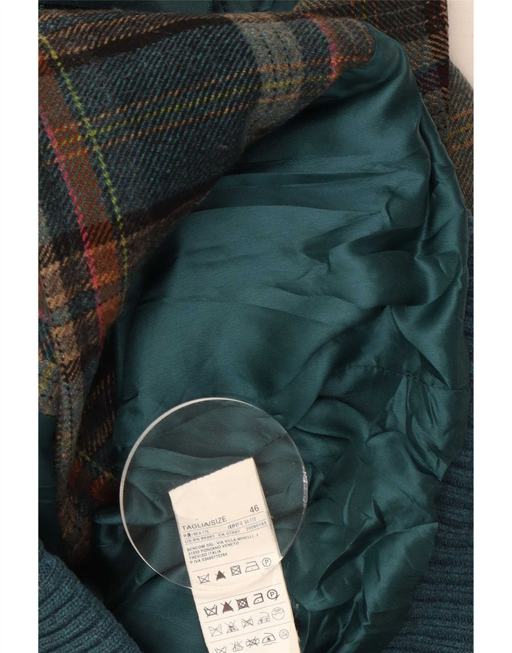 Jaqueta bomber militar feminina Benetton IT 46 grande lã xadrez verde