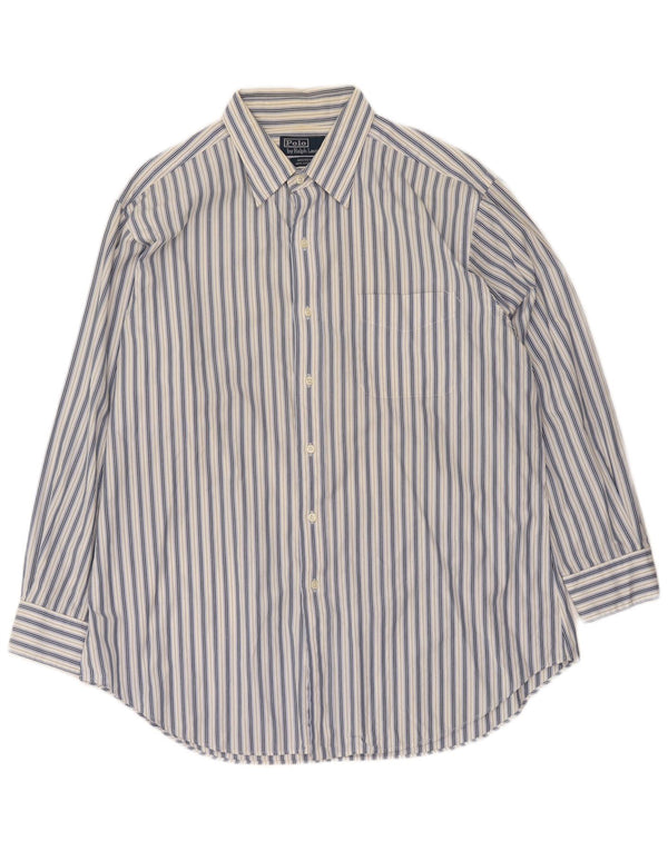 Polo Ralph Lauren Camisa masculina tamanho 17 XL algodão listrado branco