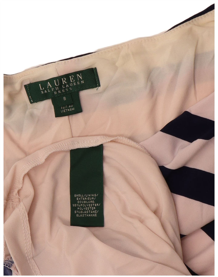 Vestido feminino Ralph Lauren sem mangas com bainha US 8 médio branco listrado
