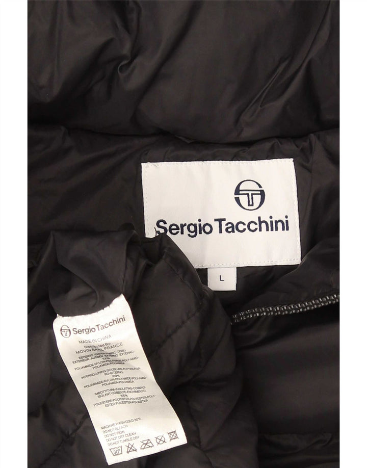 Jaqueta masculina acolchoada com capuz Sergio Tacchini Reino Unido 40 grande nylon preto