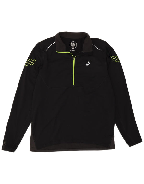 Asics Mens Zip Neck Pullover Treino Top Grande Preto Colorblock