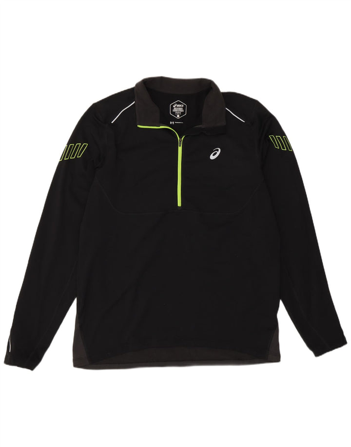 Asics Mens Zip Neck Pullover Treino Top Grande Preto Colorblock