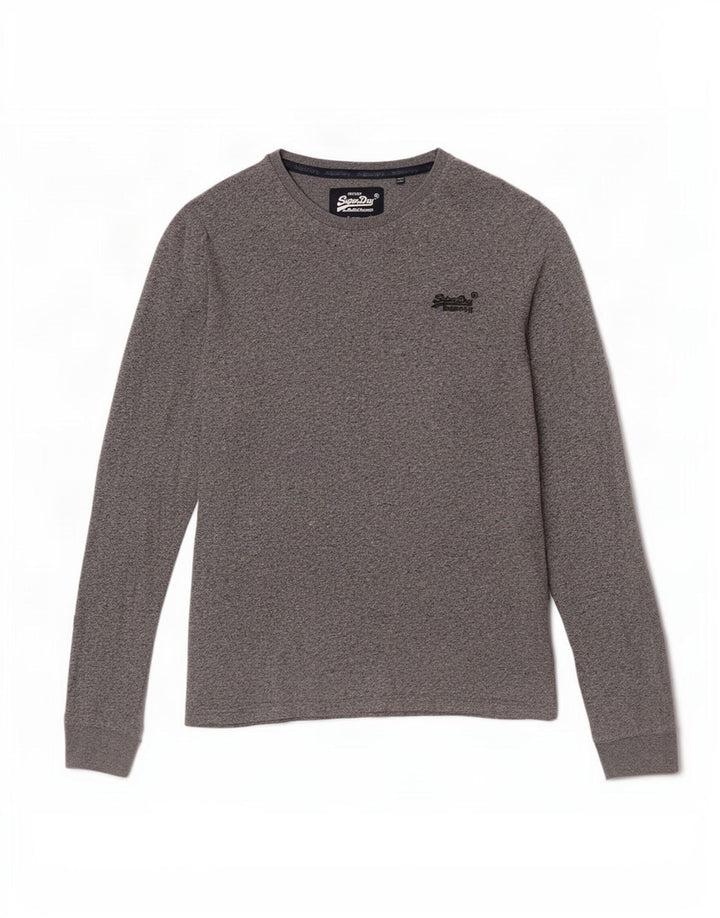 Top masculino Superdry manga comprida algodão manchado cinza médio
