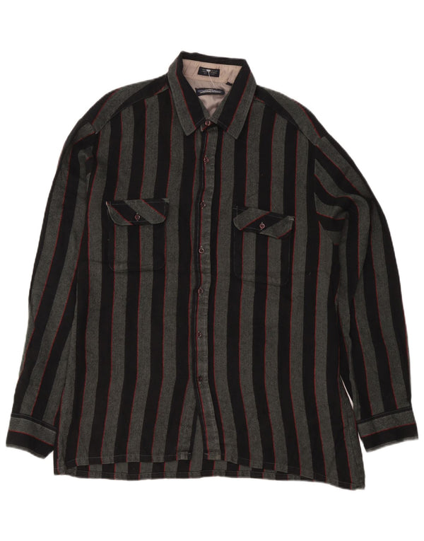 Camisa Overshirt Masculina Mochileiro Grande Acrílico Listrado Cinza