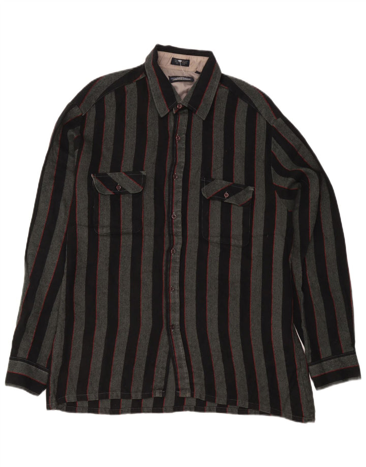 Camisa Overshirt Masculina Mochileiro Grande Acrílico Listrado Cinza