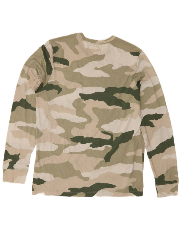 Top gráfico masculino Nike manga comprida grande algodão camuflado cáqui