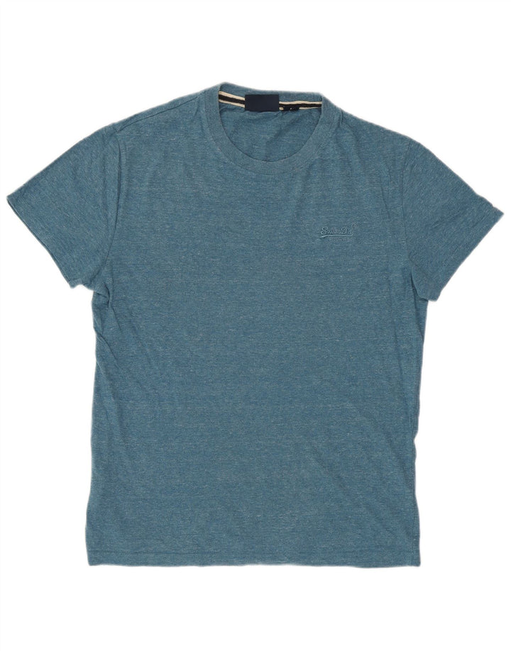 Camiseta masculina SUPERDRY top pequeno algodão manchado azul