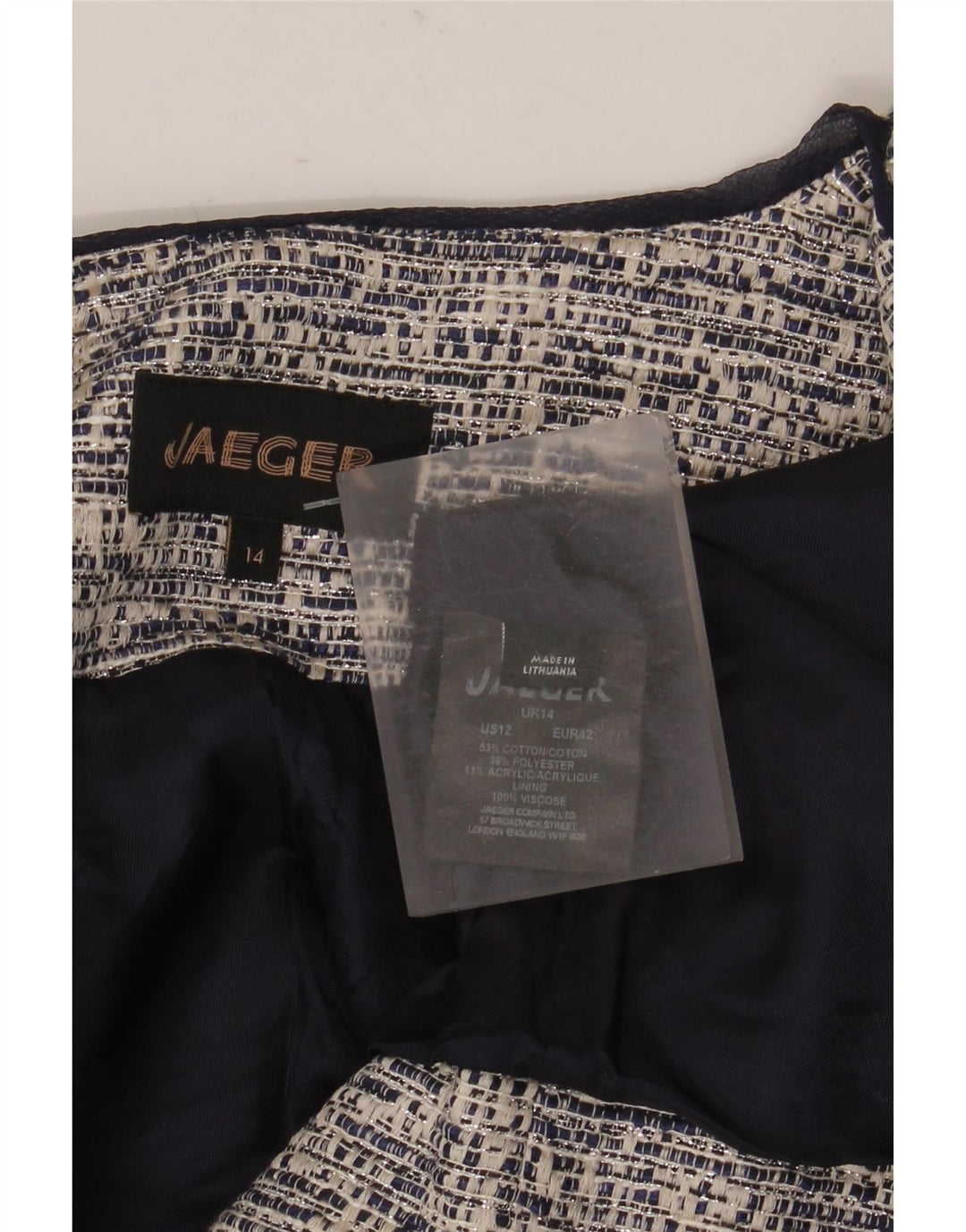 Jaqueta blazer feminina Jaeger cortada aberta Reino Unido 14 grande algodão cinza