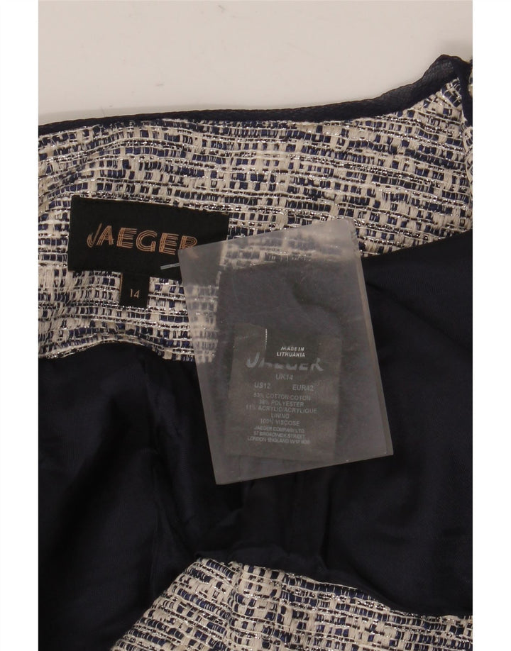Jaqueta blazer feminina Jaeger cortada aberta Reino Unido 14 grande algodão cinza