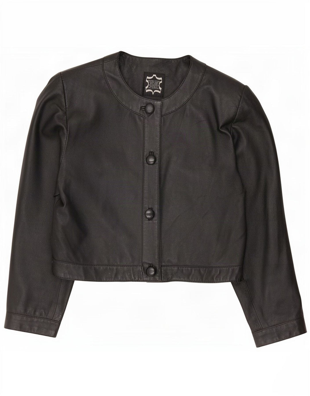 Jaqueta bolero de couro superdimensionada feminina vintage IT 40 pequena preta