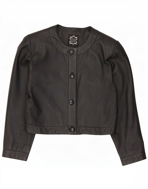 Jaqueta bolero de couro superdimensionada feminina vintage IT 40 pequena preta