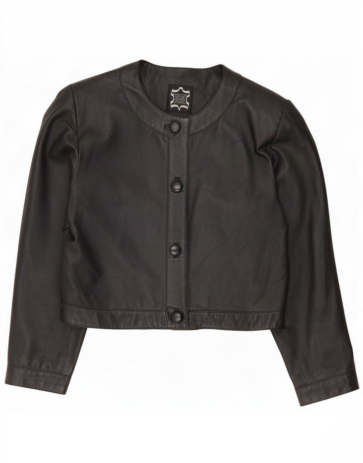 Jaqueta bolero de couro superdimensionada feminina vintage IT 40 pequena preta