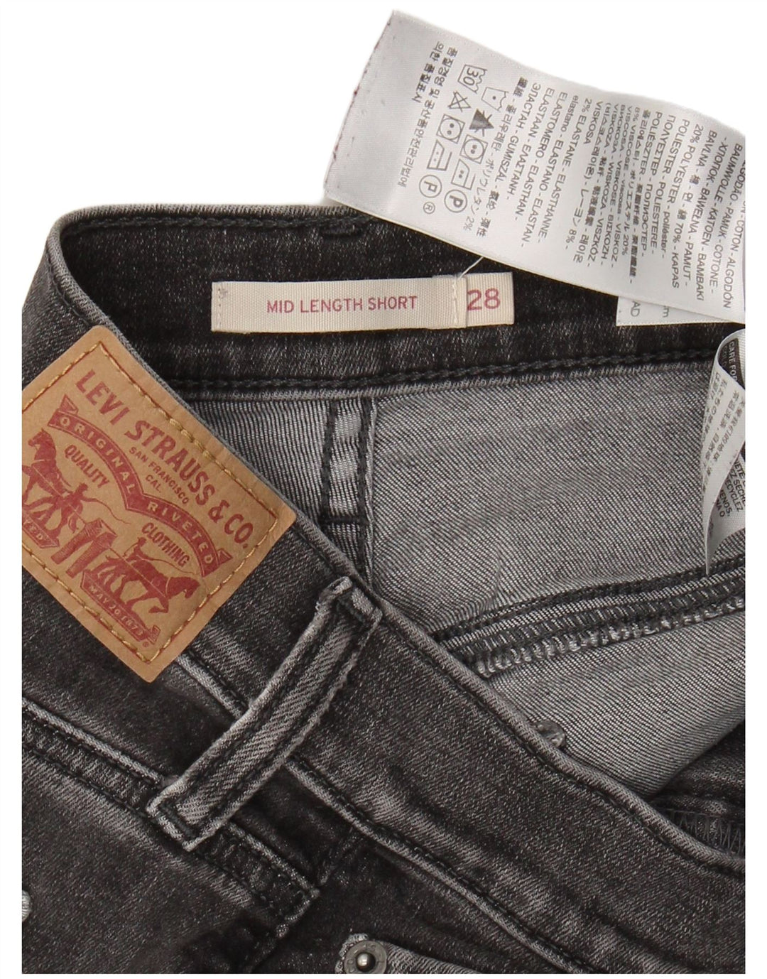 LEVI'S Womens Mid Rise Denim Shorts W28 Medium Black Cotton