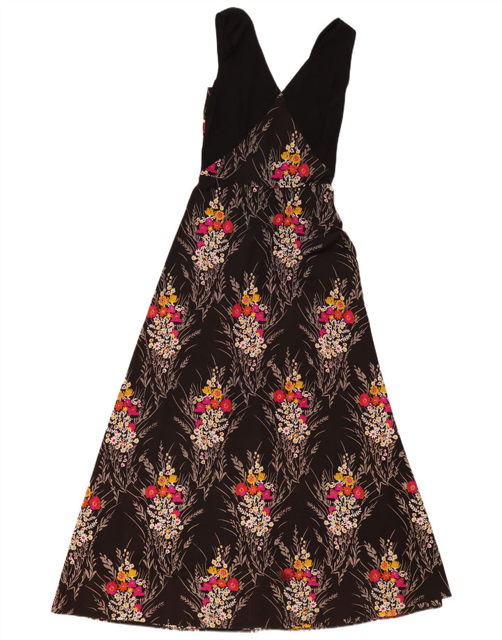 Vestido maxi feminino sem mangas VINTAGE UK 4 XS preto floral