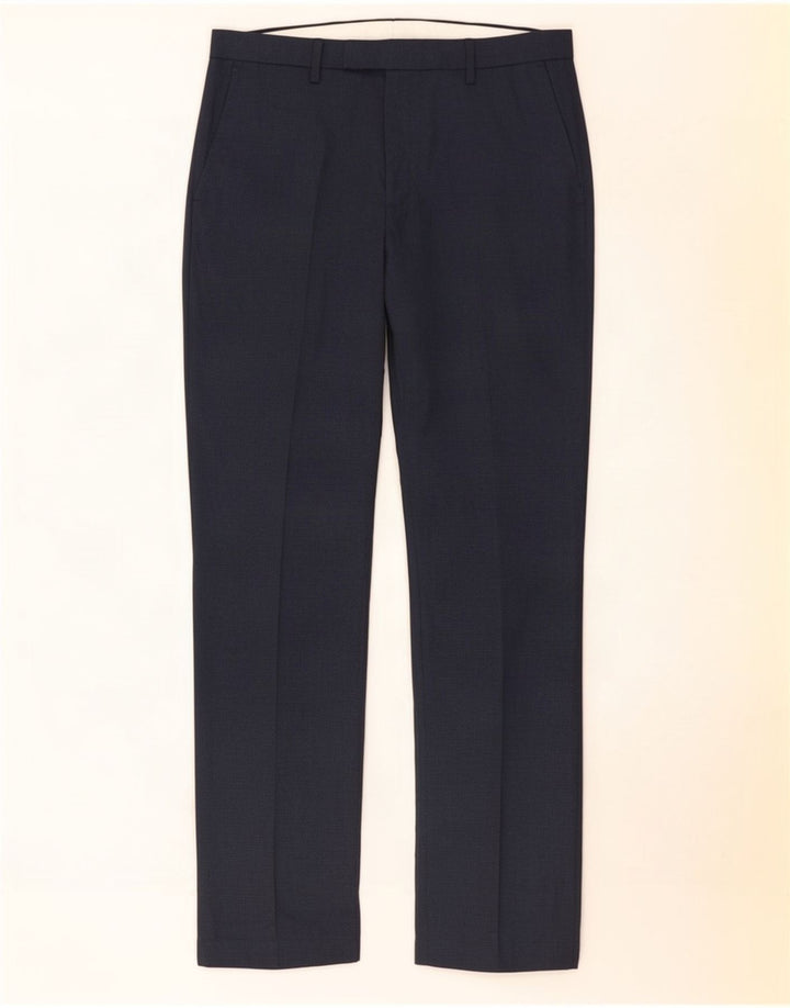 Calça masculina de terno regular Marks & Spencer W34 L30 poliéster azul marinho