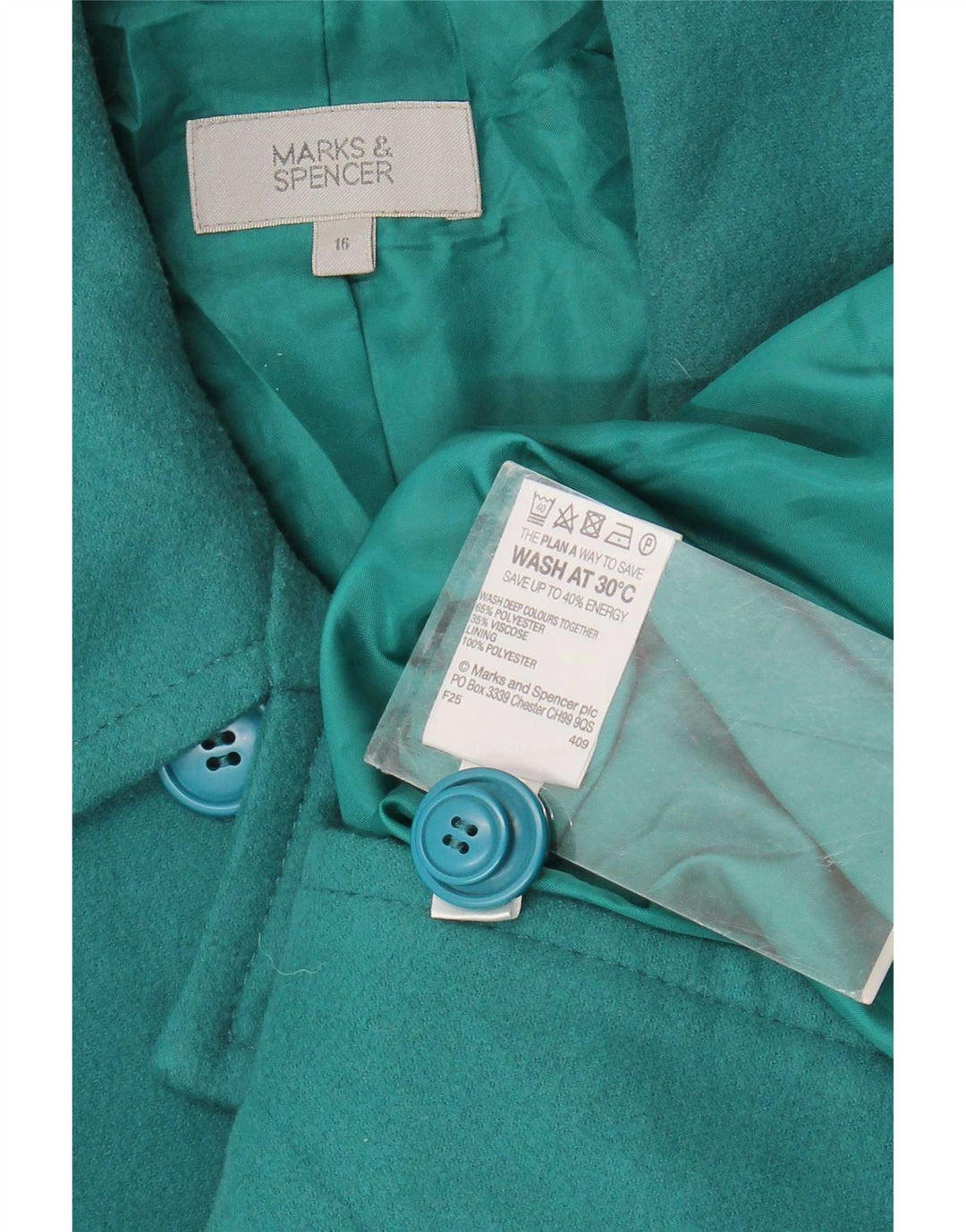 Marks & Spencer Womens Pea Coat UK 16 Grande Poliéster Verde