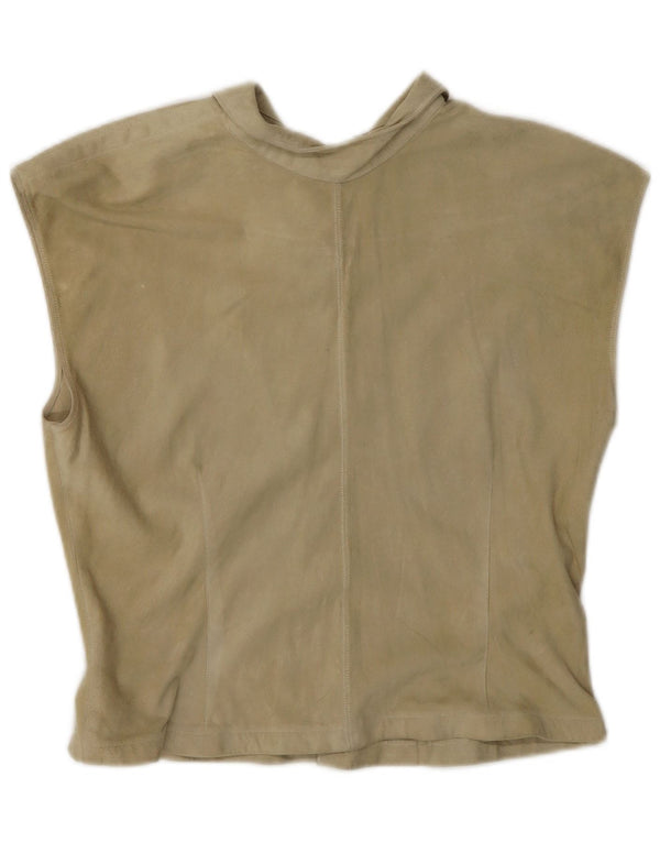 Blusa feminina de camurça vintage UK 10 pequena bege