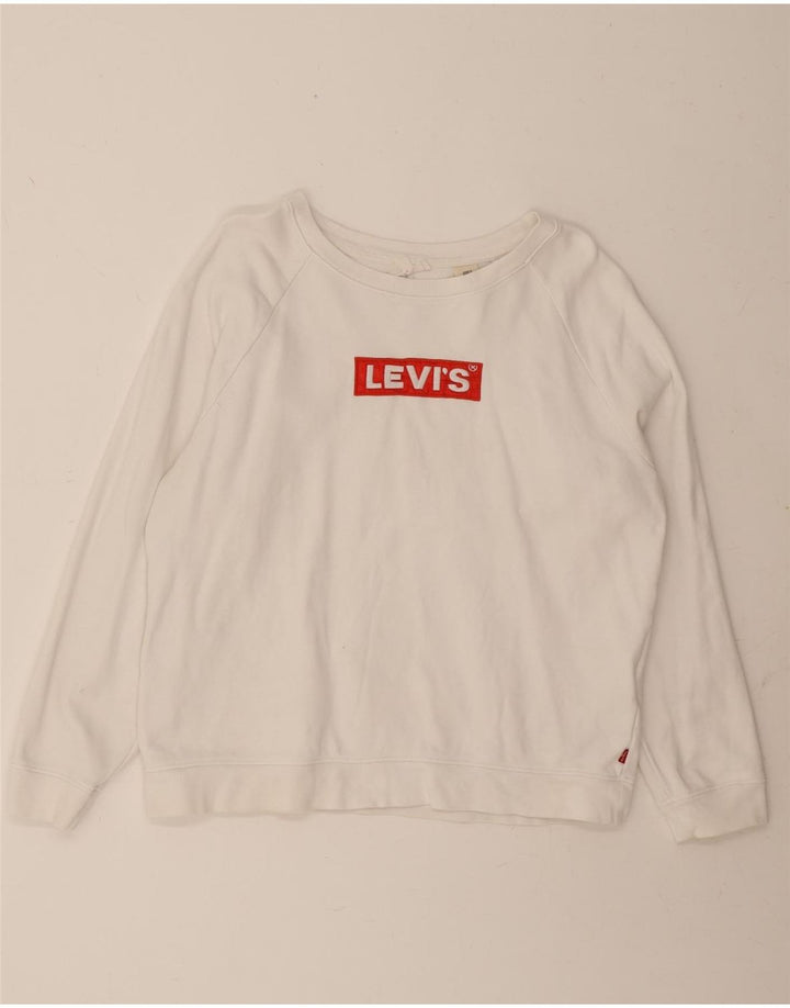 LEVI'S Womens Graphic Oversized Sweatshirt Jumper UK 10 Small White Cotton Vintage Levi's and Second-Hand Levi's from Messina Hembry 