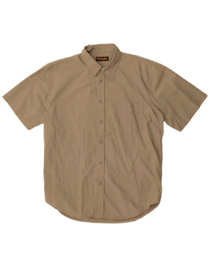 Wrangler Camisa masculina de manga curta grande algodão cáqui