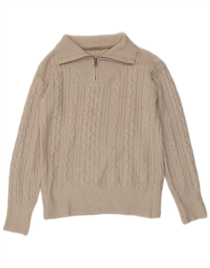 Suéter feminino FAT FACE com zíper e gola UK 14 médio off white nylon