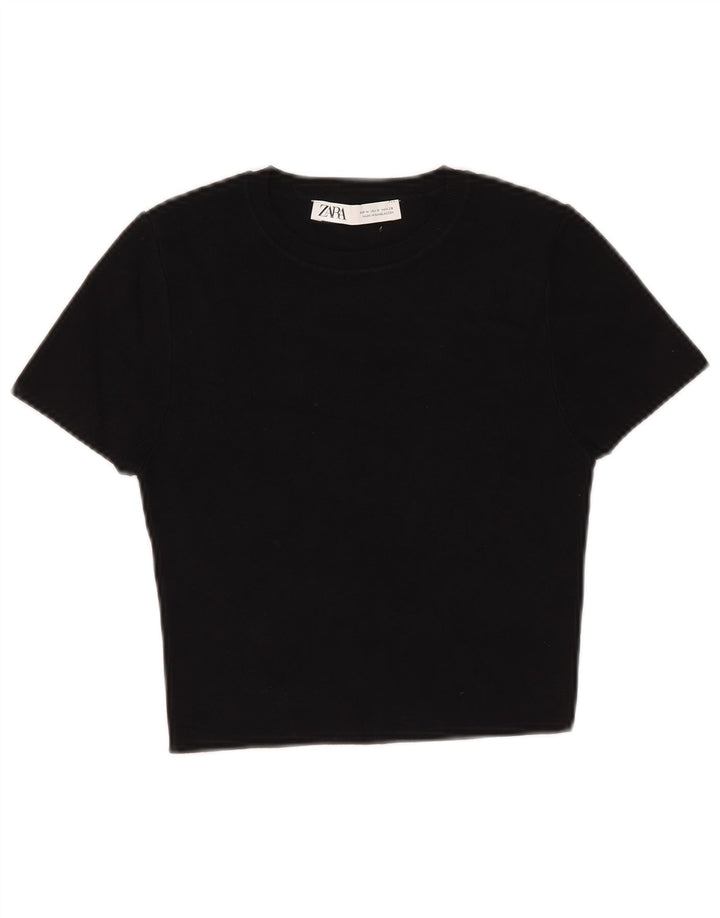 Zara Camiseta Feminina Crop Top UK 12 Médio Preto Viscose