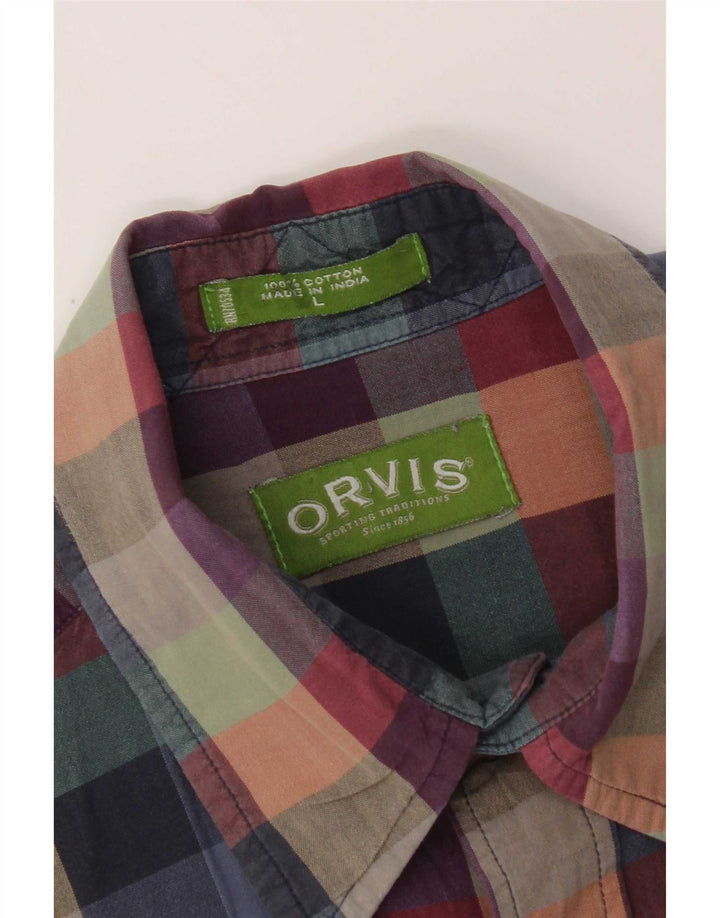 Camisa feminina de manga curta Orvis grande algodão guingão multicolorido