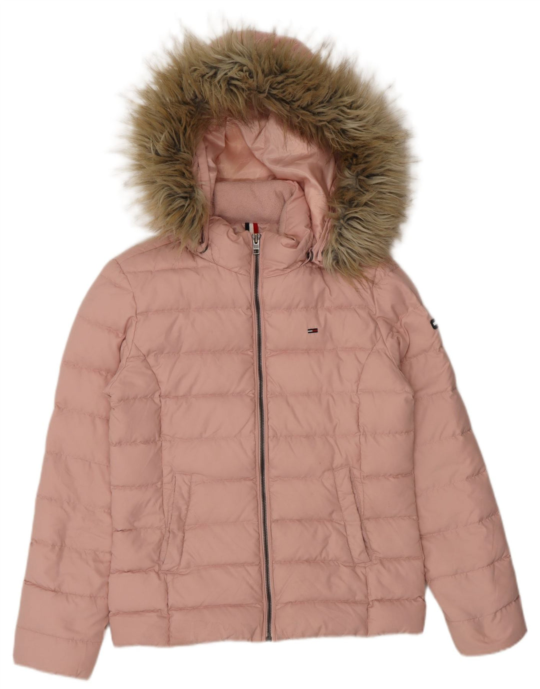 Jaqueta acolchoada com capuz feminina Tommy Hilfiger UK 10 poliéster rosa pequeno