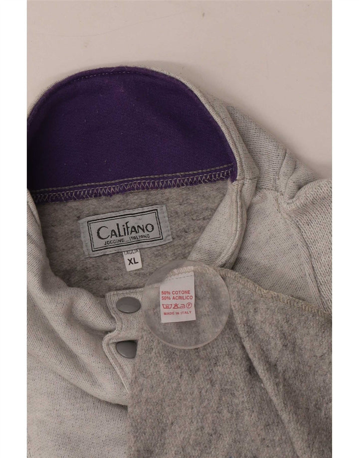 Moletom masculino vintage com decote em botão Jumper XL cinza algodão retrô