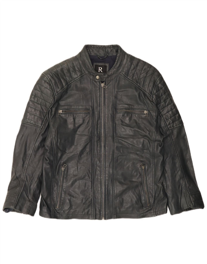 Jaqueta feminina de couro para motociclista Rockhill EU 54 5XL pele de cordeiro azul marinho